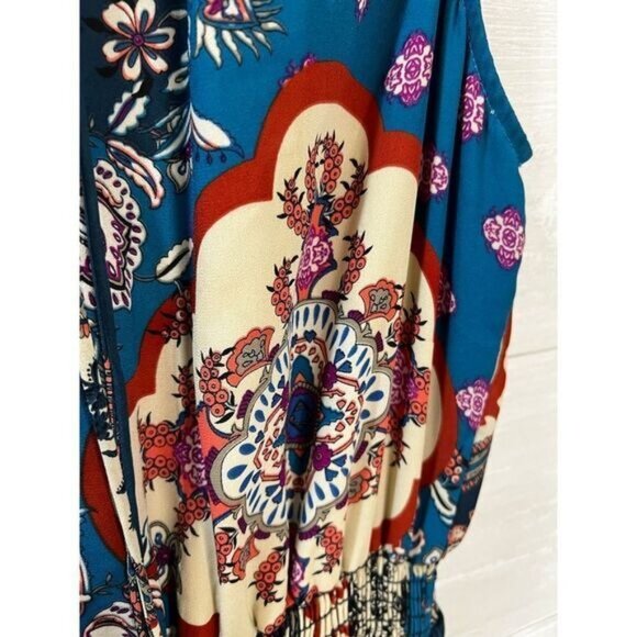 Printed Midi Dress Sleeveless Smocked Waistline Small - Picture 7 of 7